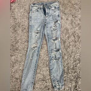 American Eagle Outfitters Light Blue Distressed Skinny Jeans